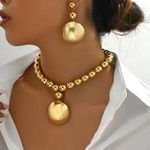 Fashion Luxury Round Ball Pendant Necklace Earrings Statement Gold Plated Beaded Choker Necklace Jewelry Set for Women