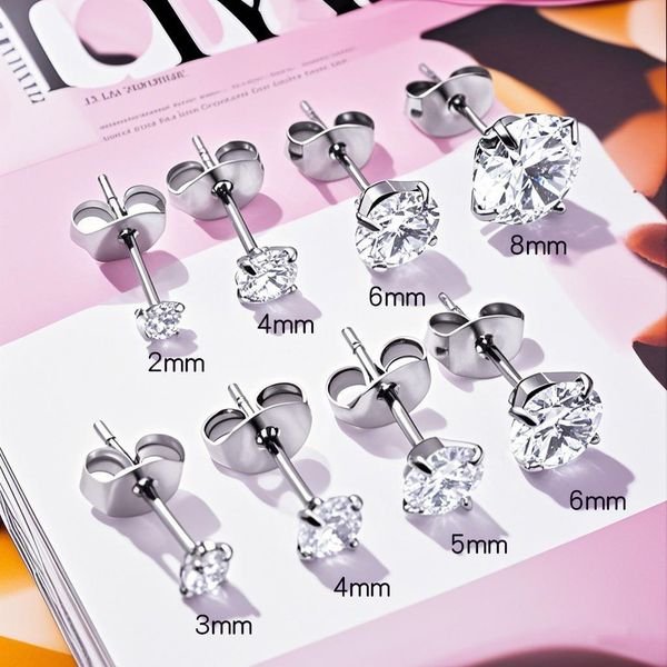 Korean Style Versatile Stainless Steel Hypoallergenic Ear Jewelry New Four-Prong Inlaid Zircon Stud Butterfly Clasp Diamond