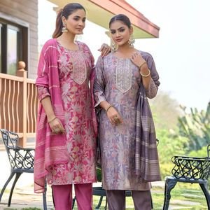 Beautiful Pakistani Designer Ethnic Wear Latest Indian Embroidered 3-Piece Set Silk Fabric Salwaar Kurti Stitched