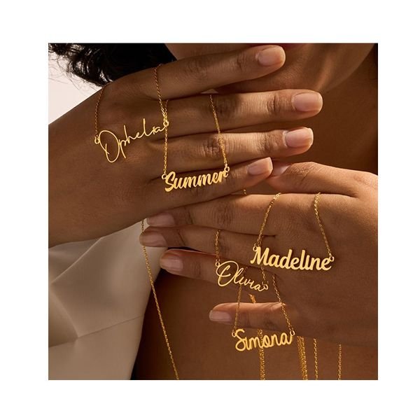 Gold Plated Fashion Fine Jewelry Stainless Steel Chain Pendant Choker Custom Personalized Name Necklaces for Women Birthday Gift