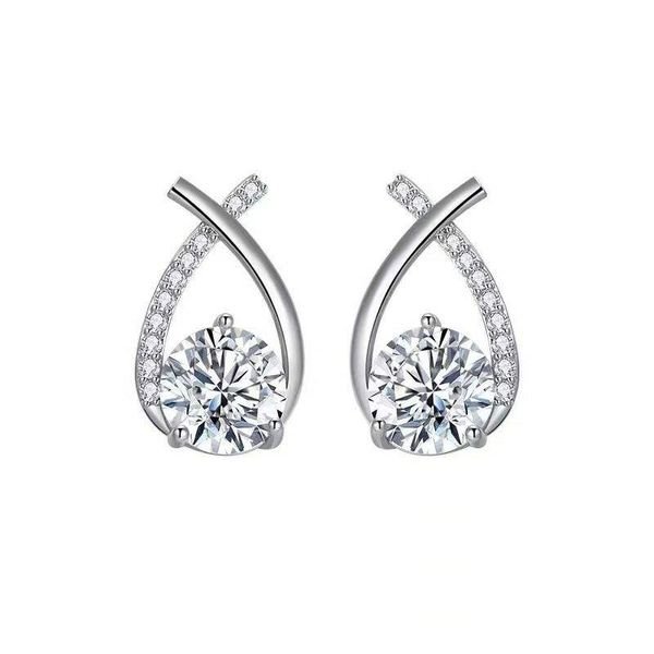 Wholesale 925 Sterling Silver Jewelry Shiny Zirconia Crystal Stud Earrings for Women Oorbellen