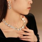Vintage Fashion Cubic Zirconia Delicate Multi-layer Rhinestone Crystal Necklace Earring Necklace Set For Women