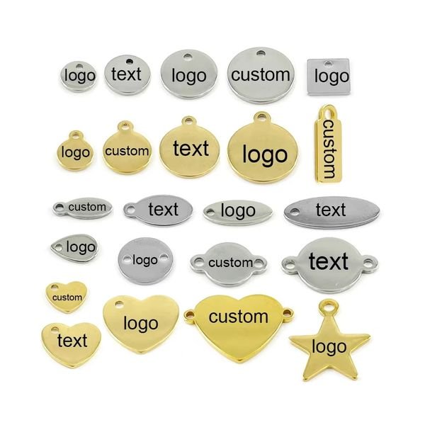 Custom Stainless Steel Blank Stamping Dogs Jewelry Pendant Charms Tag Gold Personal Laser Engraving LOGO Metal Label Charms Tag