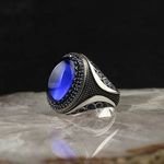 Vintage Silver Plated Ring Men With Dark Blue Lapis Lazuli Thai Silver Ring With Black Men Turkish Jewelry