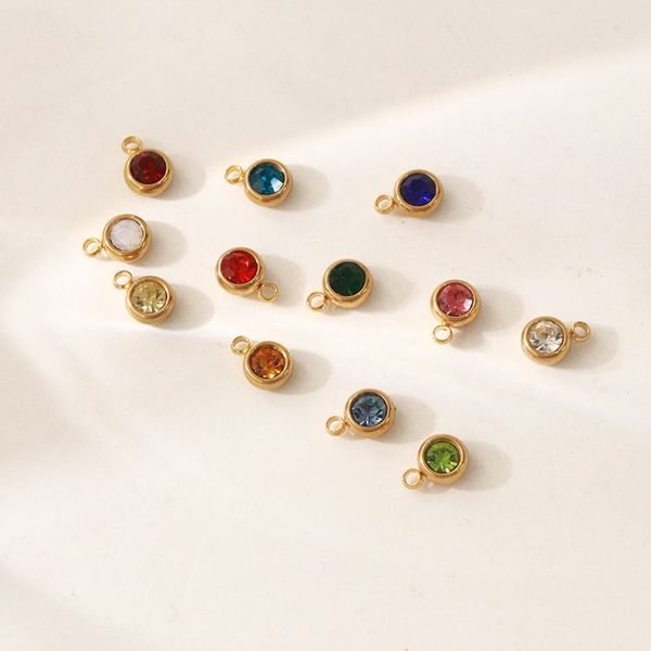 Trendy Birthday 12 Month Stainless Steel Birthstone Charm Stainless Steel Pendant Wholesale Sign Diy Charms for Jewelry Making