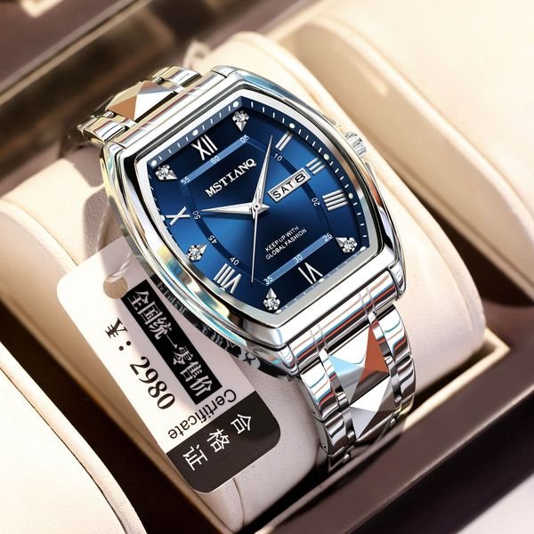 New Luxury Men Watch Luminous Waterproof Man Clock Stainless Steel Fashion Original Men's Quartz Watches Tonneau