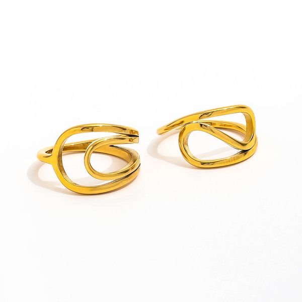 Fenny 18K Gold Plated Designer Fashion Artistic Hollow Curved Line Ring for Women Jewelry Stainless Steel Wholesale Jewelry