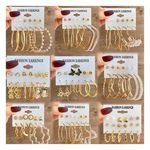 Women's Trendy Gold-Plated Hoop Stud Earrings Set New Pearl Heart Circle Design Geometric Alloy Diamond for Gifts