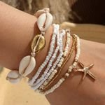 Jewelry Custom Bohemian Summer Vacation Style Alloy Starfish Shell Glass Beaded Bracelet Set