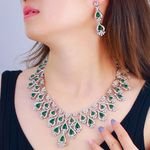 Gorgeous Luxury Necklace and Earrings Set Silver Plated Zirconia Bridal Big Green Jewelry Set for Women Wedding Dress Accessory