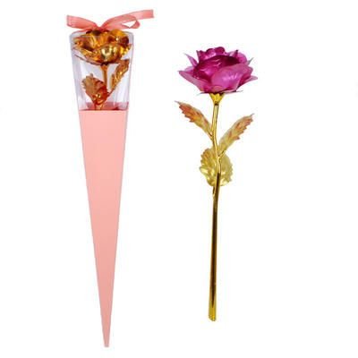 Wholesale 24k Gold Rose Long Stem Wedding Mother's Day Decoration 24k Gold Foil Rose Artificial Flower Valentine's Day Gift