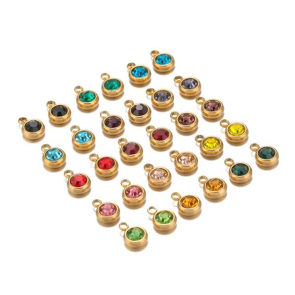 Stainless Steel Round 6mm Birthstone Pendant Charms for Jewelry Making Charms Zircon Beads DIY Jewelry Making Supplies Findings