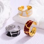 Light Luxury Open Ring with Milk Pattern Oil Drop High-End Gold-Plated Stainless Steel Cluster Inlay Gift for Men and Women