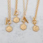 Trendy 18K Gold Plated Stainless Steel Hexagonal Letter Necklace 26 English Letter Pendant Necklace For Women