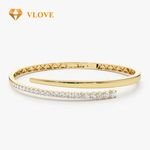 VLOVE Gold Jewelry Manufacturer Diamond Bracelets Jewelry 14K Cross Over Graduating Diamond Bangle