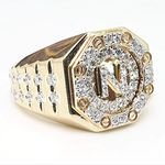 Men's Luxury 925 Silver Ring Trendy Hip Hop Style VVS Lab Grown Ice Full Diamond 10K 14K 18K Gold Rounded Alphabet Ring Costume