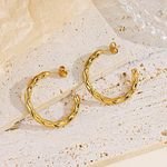 18K Gold Plated Twisted Wire Hoop C Shape Stainless Steel Earrings for Women Dangle Stud Earrings