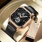 Top Brand Men's Watch with Leather Belt Casual Square Big Dial Black Sport Wristwatch Luxury Waterproof Luminous Watches