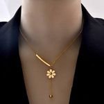 Unisex Trendy Gold Plated Floral Pendant With Strand Chain for Gift Little Daisy Choker Necklace