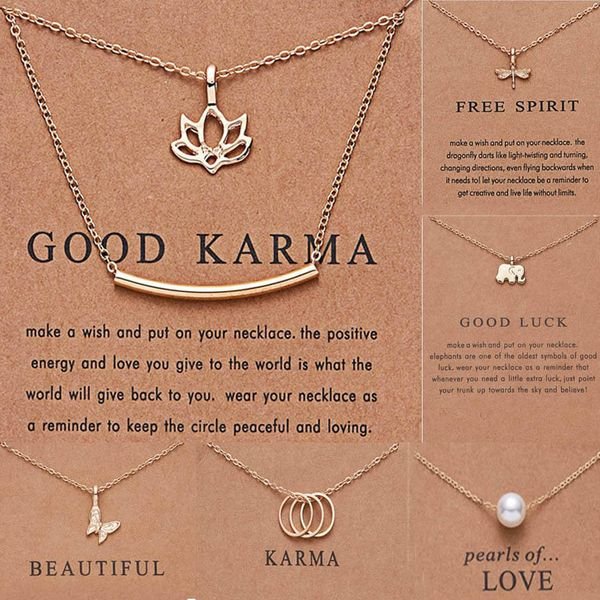 Fashion Lucky Statement Women Gift Alloy Gold Chain Pearl Butterfly Elephant Pendant Necklace Jewelry With Card