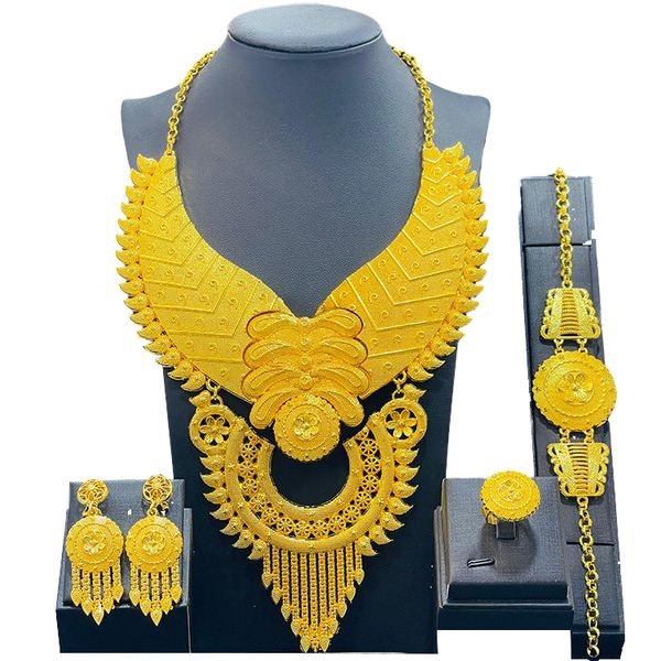Dubai 24K Gold Plated Big Jewelry Set Saudi Arabia Earrings/ Necklace/ Bracelet/ Ring African Bridal Italian Women Jewelry Sets