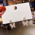 SHARON SH703 Dangle Earrings with S925 Silver Needle Super Shining Pearl Butterfly Zircon Geometric Pattern Trendy Temperament