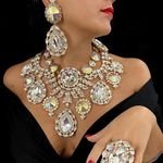 European American Bohemian Style Sexy Water Drop Jewelry Set Exaggerated Rhinestone Necklace Pendant Earrings Wedding Occasion