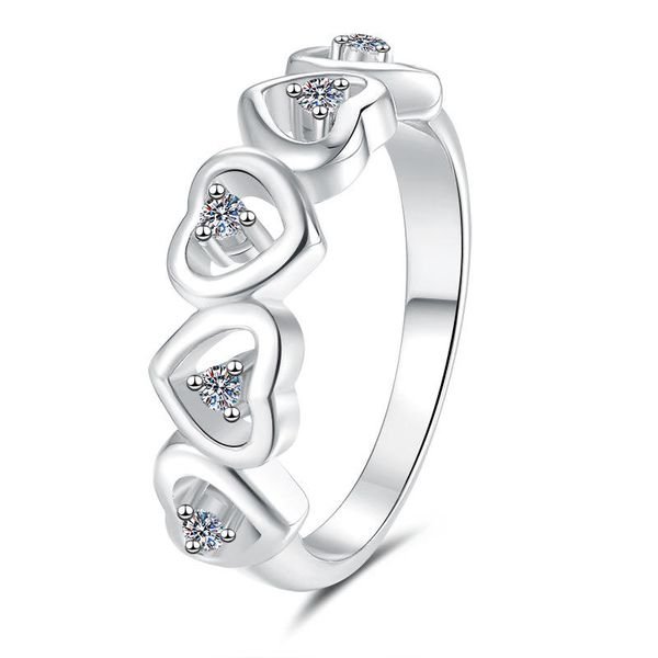 Sparkling Luxury Women 925 Sterling Silver VVS1 D Color Moissanite Heart Band Eternity Ring for Engagement Classic Jewelry