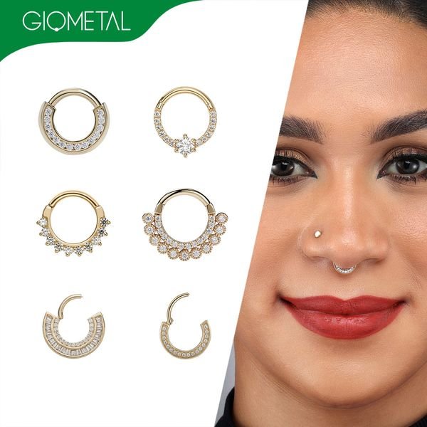 Giometal 14K/18K Solid Gold Hinged Segment Rings Septum Clickers Earrings Nose Conch Daith Luxury Body Piercing