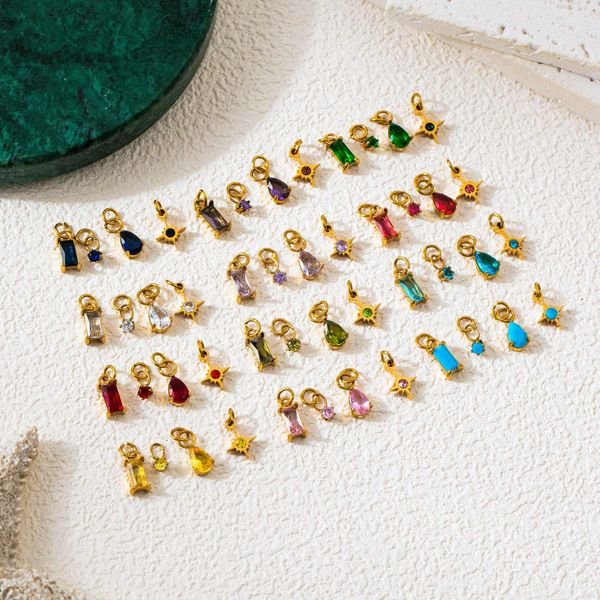 4pcs/set Birthstone Charms | Stainless Steel PVD Gold Plated Monthly Birthstone Pendants | Durable, Waterproof & Hypoallergenic