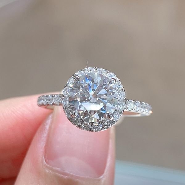 18K Real Gold IGI CERTIFIED Lab Grown Diamond 1Carat 2ct Solitaire Halo Round Cut Custom Jewelry Women Wedding Engagement Rings