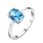Sterling S925 Silver Jewelry Oval Briiliant Cut 6*8MM Four Claw Sky Blue Stone Ladies Rings with Latest Design