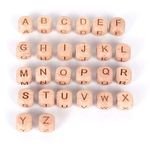 Custom 10mm 12mm Laser Engraved Dice Wood Color Beech Square Cube Wooden English Alphabet Letter Beads with Hole