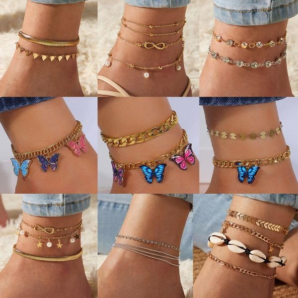 Custom Summer Beach Style Dripping Oil Butterfly Pendant Ankle Bracelets Femme Shells Anklets Women Jewelry and Accessories