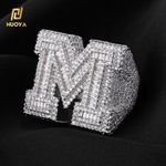 NUOYA Custom Shiny Diamond Jewelry Initial Letter Micro Pave Baguette Zircon White Gold Plated Iced Out 26 Letters Hip Hop Ring
