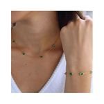 Dainty May Birthstone Charm Choker Bracelet Stainless Steel Green Stone Emerald Necklace Bracelet Sets