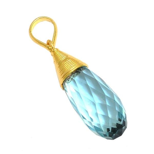 Aqua Chalcedon Gold Vermeil Pendant With Wire Wrapped Spike 925 Sterling Silver Jewelry Stone and Number Pattern Charm