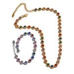JINYOU 4705 Stainless Steel Colorful Zircon Chain Necklace Bracelet Set Statement Charm PVD Zircon Jewelry Set for Women Gift