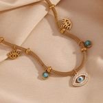 European and American Popular Niche Fashion Stainless Steel 18K Gold Plated Mesh Chain Spacer Bead Turquoise Eye Necklace