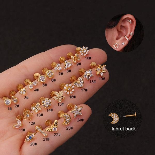 Wholesale Hot Sale Women Body Pierced Jewelry Persona Stainless Steel Micro Pave CZ Moon Lip Nail Ear Cartilage Piercing Jewelry