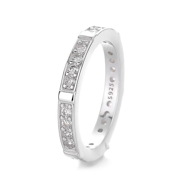 Elegant Dainty 925 Sterling Silver Band Ring Cubic Zircon Diamond Wedding Promise Rings for Women Rhodium Engagement Gift Party