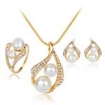 Classic Fashion Pearl Zirconia Bridal Jewelry Set for Women Necklace and Earrings Set Gold Zinc Alloy Zircon 3 Set As Picture