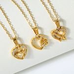 Minimalist Gold Plated Stainless Steel Geometric Heart Pendant Necklace Zircon Silver Trendy Link Chain Parties Engagements