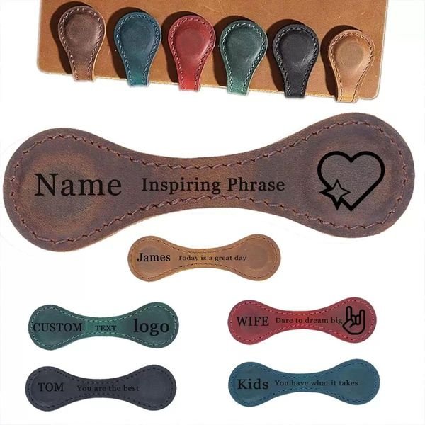 Customized Personalized Genuine Leather Magnetic Bookmarks Laser Engraving Cute Creative Gift Promotion Genuine Leather Bookmark