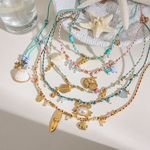 J&D 18K Gold Stainless Steel Ocean Charm Necklace Adjustable Layered Necklace Boho Beach Accessories Handcrafted Natural Stone