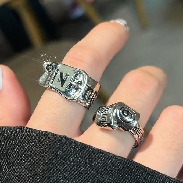 Vintage Adjustable Open Band Korean Initial Ring Trendy Alphabet Fashion Jewelry for Women Classic Stainless Steel Wholesale