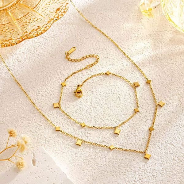 Fashion Beach Style Zircon Cross Women's Jewelry Necklace Anklet Set 18K Gold INS Titanium Steel Jewelry Stainless Steel Anklet