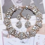 Statement Necklace for Women Chunky Choker Necklace and Earrings Set Vintage Rhinestone Statement Necklace Fashion Costume Set