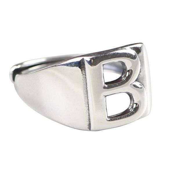 Genuine S925 Sterling Silver Letter Ring Retro Initials Adjustable Jewelry for Men and Women for Engagement or Gift