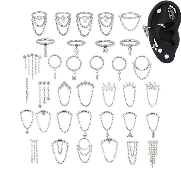 GZN Factory Wholesale High Polished Titanium Body Piercing Jewelry With CZ Dangle/Chain 16G Internal Thread Helix Earring Labret